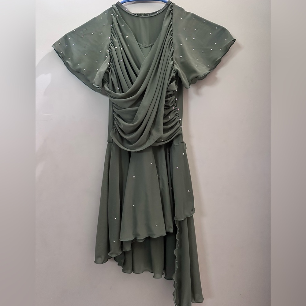 Elegant Green Draped Women's Dress
